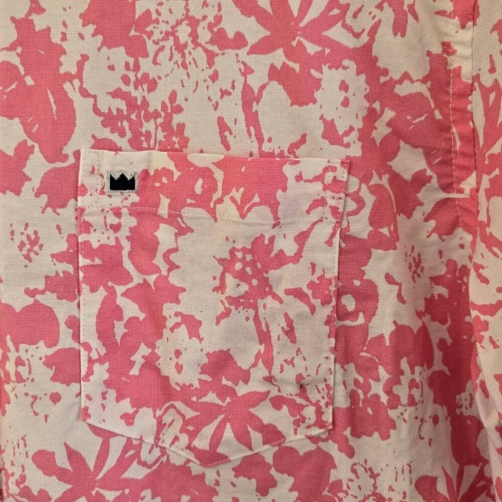 Crown & Ivy Mens Pink Floral Hawaiian Style Camp Shirt Short-Sleeve Large - Picture 5 of 9